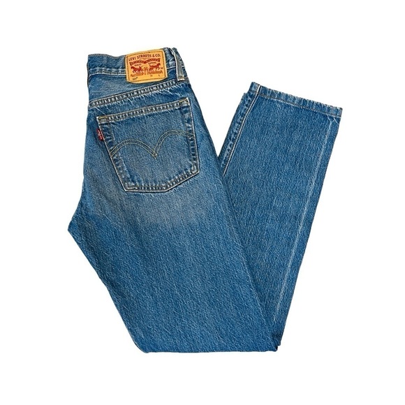 Levi 501 Button Fly Mid Rise Straight Jeans. Blue Whisker Size 25 #803 - Picture 6 of 10